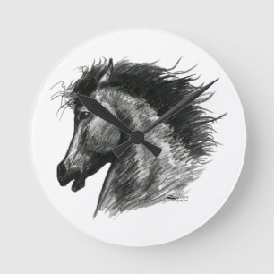Feuriges Wildpferd Runde Wanduhr