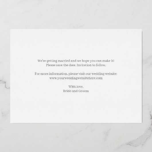 Feurlose Script-EAL-FOIL-Save the Date-Karte Folieneinladung (Rückseite)