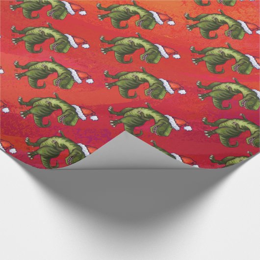 Fextive TRex Dino Muster auf Red Geschenkpapier (Ecke)