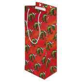 Fextive TRex Dino Muster auf Red Geschenktüte Für Weinflaschen (Rückseite Schrägansicht)