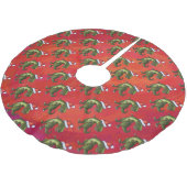 Fextive TRex Dino Muster auf Red Polyester Weihnachtsbaumdecke (Schrägansicht)