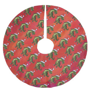 Fextive TRex Dino Muster auf Red Polyester Weihnachtsbaumdecke
