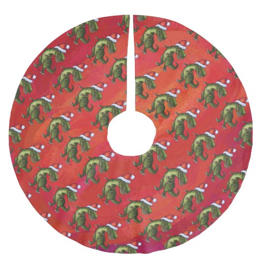 Fextive TRex Dino Muster auf Red Polyester Weihnachtsbaumdecke (Vorderseite)