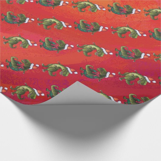 Fextive TRex Dino Muster auf Rot Geschenkpapier (Ecke)