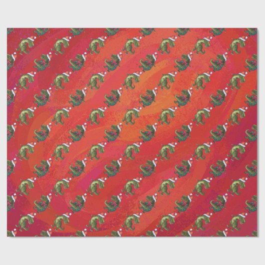 Fextive TRex Dino Muster auf Rot Geschenkpapier (Flach)
