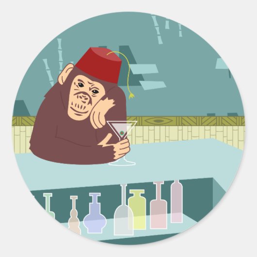 Fez Monkey Martini Bar Runder Aufkleber (Vorderseite)