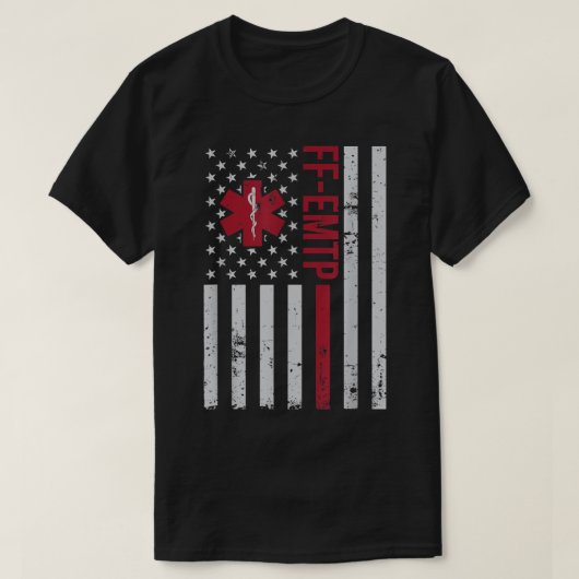 FF-EMTP Firefighter Paramedic USA Flag T-Shirt (Design vorne)