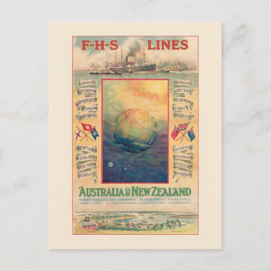 FHS Lines Australia Vintage Poster 1906 Postkarte (Vorderseite)