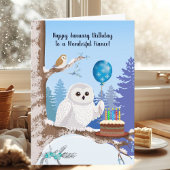 Fiance Happy January Birthday Snowy Owl Karte