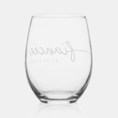 Fiancée Elegant Typografy Custom Verlobung Gift Weinglas Ohne Stiel (Rückseite)