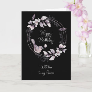 Fiancee Happy Birthday Bird und Butterflies Karte