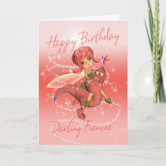 Fiancee Niedliche Geburtstag Card, rosa Drache mit Karte