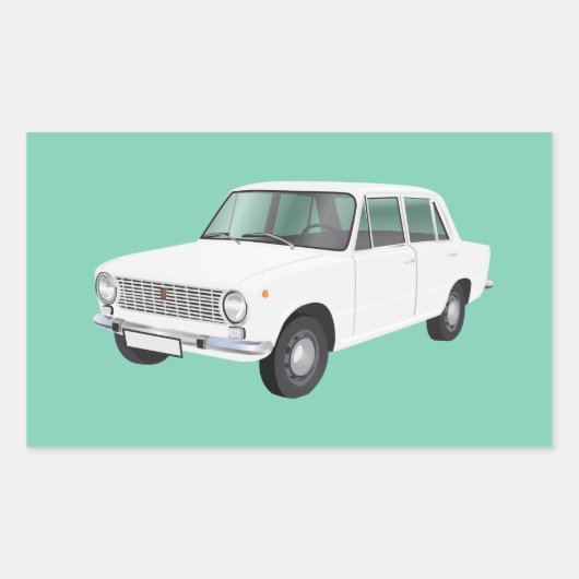 Fiat 124 weiß rechteckiger aufkleber (Vorderseite)