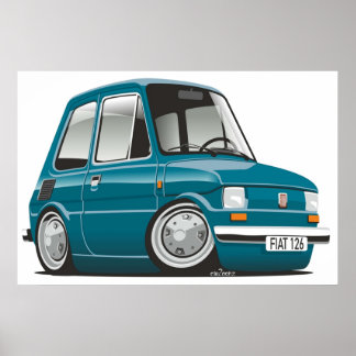 Fiat 126 türkisfarbene Karikatur Poster