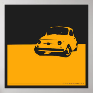 Fiat 500, 1959 - Gelb auf Kohle schwarz Poster