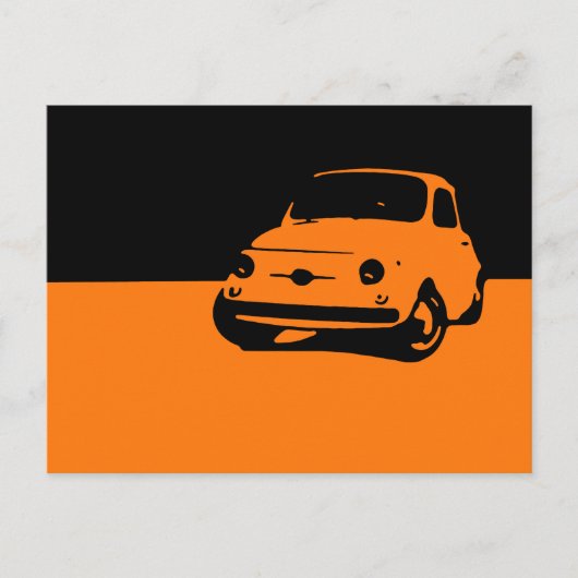 Fiat 500, 1959 - Orange auf dunkler Postkarte (Vorderseite)