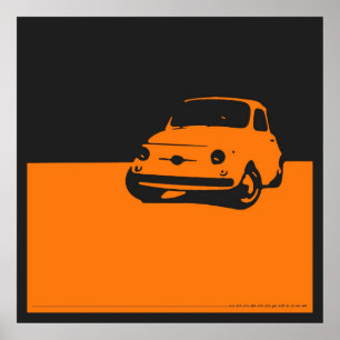 Fiat 500, 1959 - Orange auf schwarzem Poster