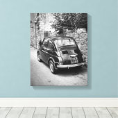 FIAT 500 Auto in schwarz-weiß Leinwanddruck (Insitu (Holzboden))