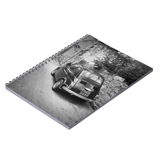 FIAT 500 Auto in schwarz-weiß Notizblock (Linke Seite)