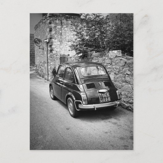 FIAT 500 Auto in schwarz-weiß Postkarte (Vorderseite)