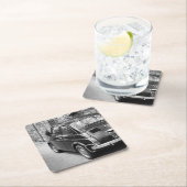 FIAT 500 Auto in Schwarz-Weiß Rechteckiger Pappuntersetzer (Vor Ort)