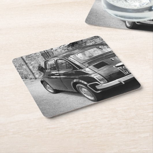 FIAT 500 Auto in Schwarz-Weiß Rechteckiger Pappuntersetzer (angewinkelt)