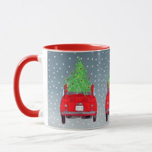 "Fiat 500 Auto mit Christmas Tree Watercolor Tasse (Links)