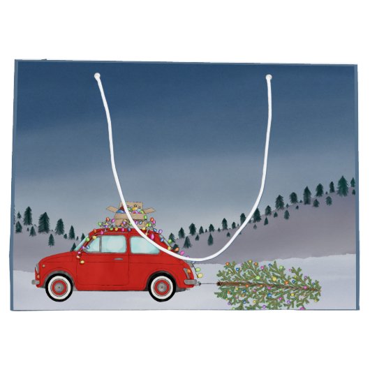 Fiat 500 Auto mit Weihnachtsbaum Große Geschenktüte (Rückseite)