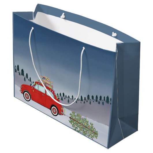 Fiat 500 Auto mit Weihnachtsbaum Große Geschenktüte (Rückseite Schrägansicht)