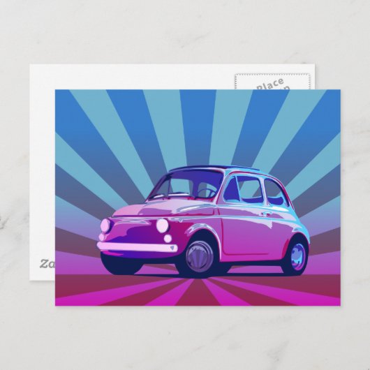 Fiat 500 Bunt Postkarte (Vorne/Hinten)