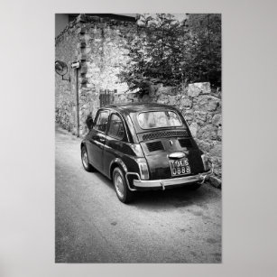 FIAT 500 car in black and white Poster