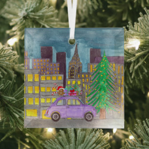 Fiat 500 in der Stadt anpassbar Ornament Aus Glas