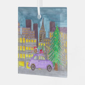 Fiat 500 in der Stadt individuell anpassbar Ornament Aus Glas (Vorderseite links)