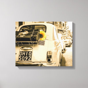 Fiat 500 in Italien auf Vintage-Canvas Leinwanddruck