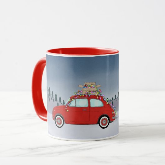 Fiat 500 mit Weihnachtsbaum Tasse Kaffee (Vorderseite Links)