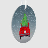 Fiat 500 mit Weihnachtsbaum Wasserfarben Ornament (Vorderseite)