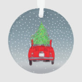 Fiat 500 mit Weihnachtsbaum Wasserfarben Ornament (Rückseite)