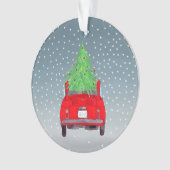 Fiat 500 mit Weihnachtsbaum Wasserfarben Ornament (Vorderseite)