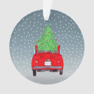 Fiat 500 mit Weihnachtsbaum Wasserfarben Ornament