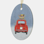 Fiat 500 mit Weihnachtsgeschenken Keramik Ornament (Links)
