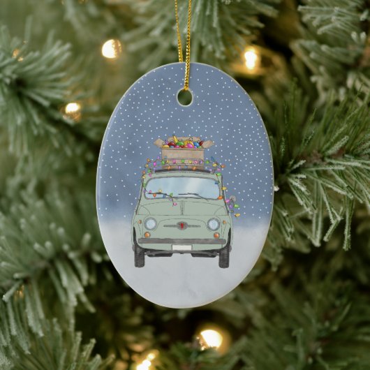 Fiat 500 mit Weihnachtsgeschenken Keramik Ornament (Baum)