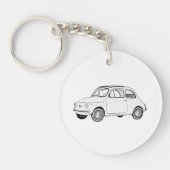 Fiat 500 Topolino Schwarz-Weiß-Linie Zeichnend Schlüsselanhänger (Vorderseite)