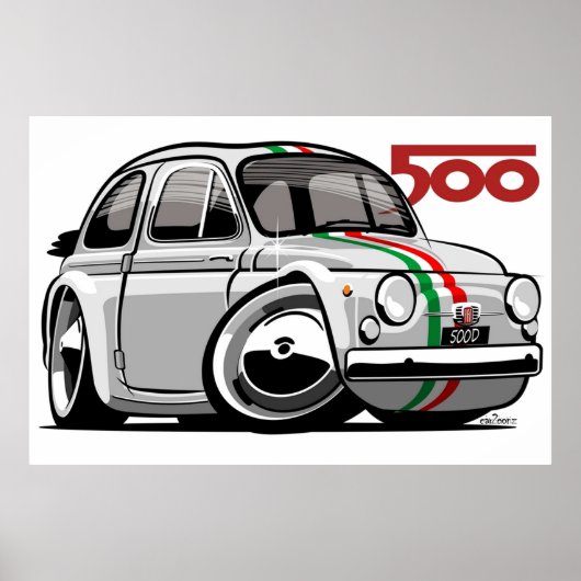 Fiat 500D Karikatur weiß Poster (Vorne)