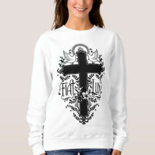 Fiat Lux - Verziertes Kreuz mit Tauben und Blumenm Sweatshirt