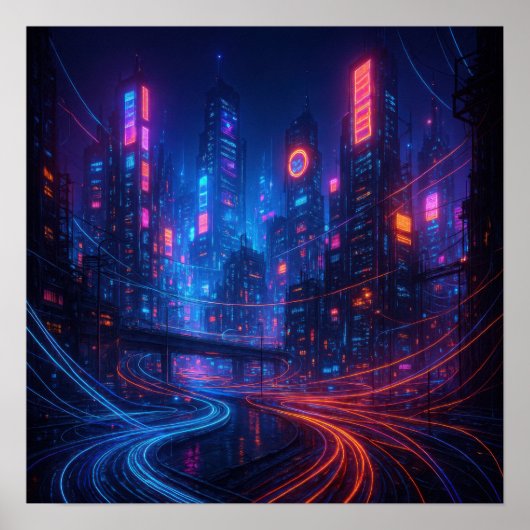 Fiber Optic Cityscape Poster (Vorne)