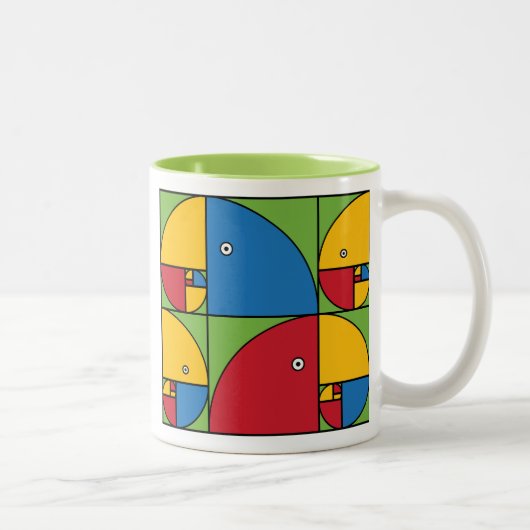 Fibonacci-Papageien Zweifarbige Tasse (Rechts)