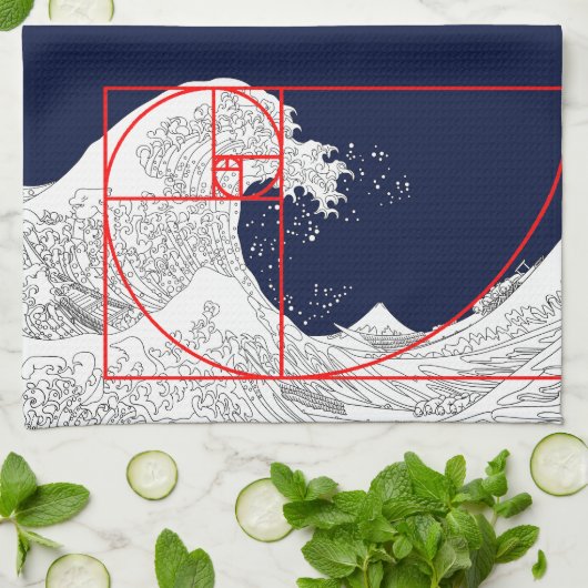 Fibonacci-Sequenz und die große Welle Geschirrtuch (Gefaltet)