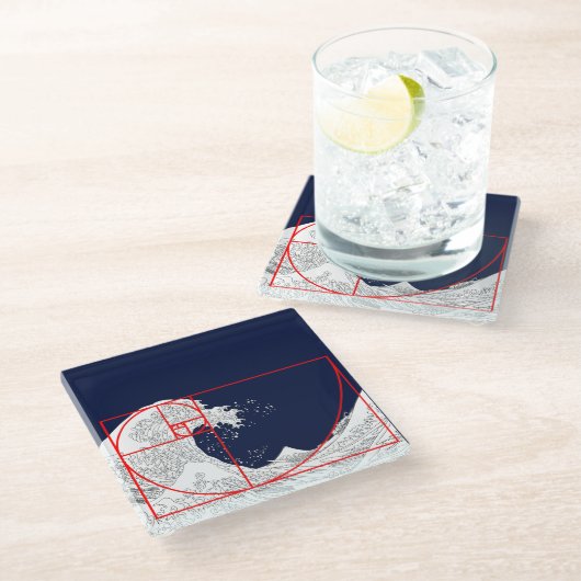 Fibonacci-Sequenz und die große Welle Glasuntersetzer (Schrägansicht)