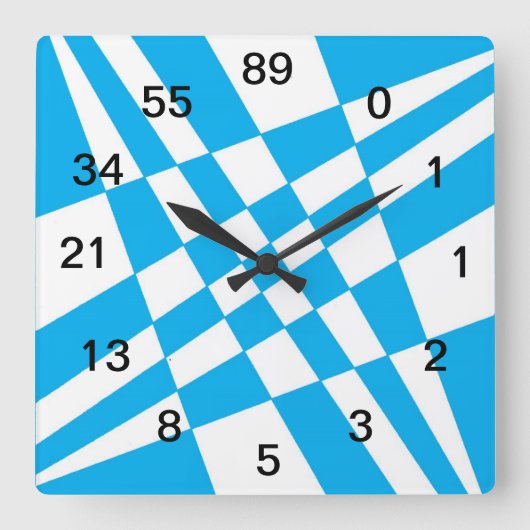 Fibonacci-Uhr mit Zahlen Quadratische Wanduhr (Vorderseite)