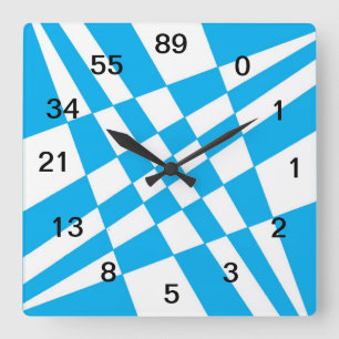 Fibonacci-Uhr mit Zahlen Quadratische Wanduhr